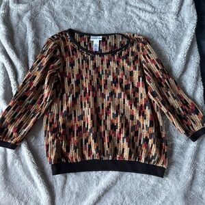 Alfred Dunner multicolor abstract textured embellished sweater 3/4 length